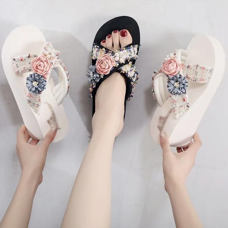 厚底 ビーチサンダル 未使用 スリッパ サンダル フラワー きれいめ 花柄 脚長効果 おしゃれ プール ビーチ かわいい ビーサン フラワーモチーフ 大人 プレゼント 海 美脚 リゾート 滑り止め 
