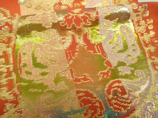 平和屋着物○六通柄 本袋帯 龍村平蔵柄 円文白虎錦 金銀糸 三越扱い