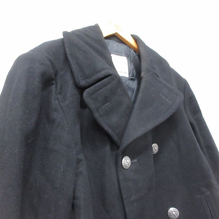 L/古着 長袖 ミリタリー ウール オーバー コート メンズ 80s ロング丈 黒 ブラック 25jan09 中古 アウター