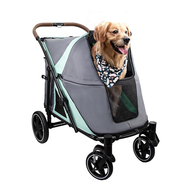 GPR ペットカート 大型犬用カート ワンタッチ折りたたみ式 犬 バギー 多頭 大型犬 ペットバギー 4輪 軽量コンパクト 組み立て簡単  前後で入り可能 レインカバー付き ポケット付き 大型・中型・多匹飼い向け 耐荷重50Kg (ミントグリーン&チャコール 0 - メルカリ