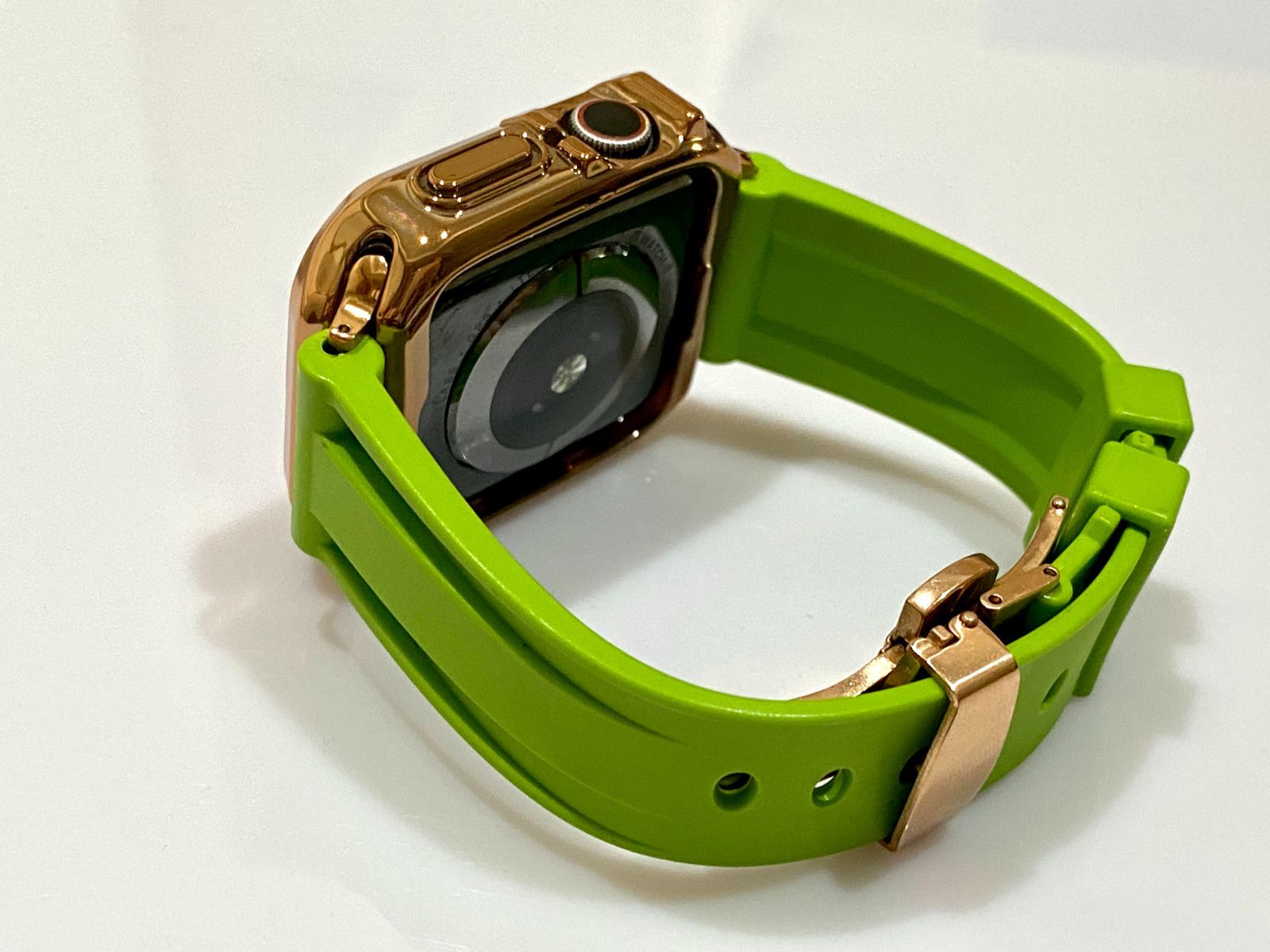 44mm用◇艶々ブルーxローズ□アップルウォッチカスタムカバーベルトセット