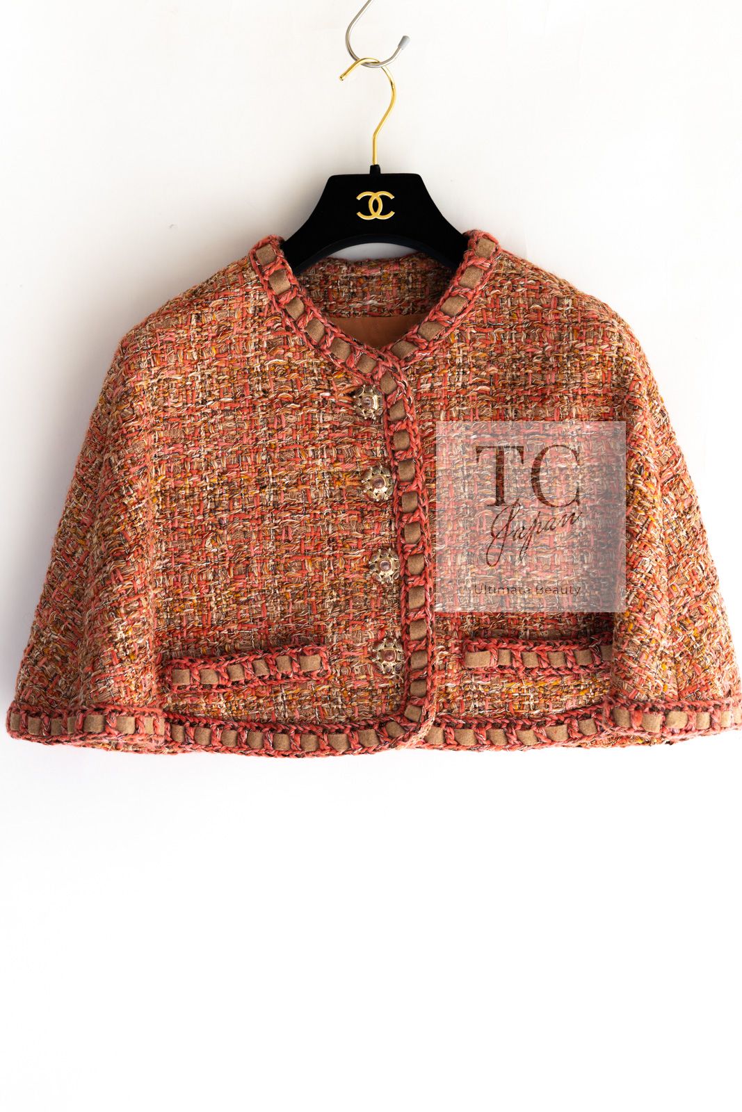 104万 シャネル ポンチョ ケープ CHANEL オレンジ ブラウン ベージュ