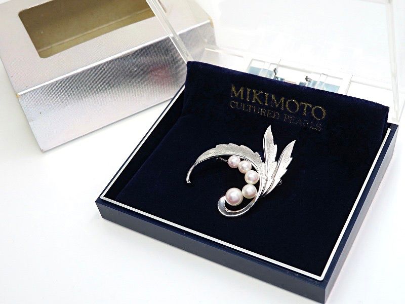 MIKIMOTO ミキモト SV パール ブローチ シルバー 5珠 あこや真珠