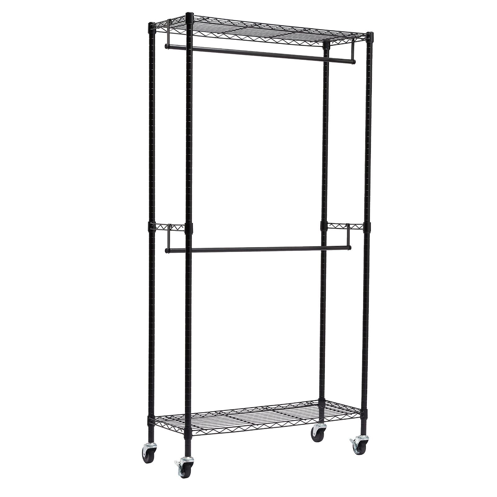 【在庫処分】ベーシック 衣類用ダブルハンガーラック キャスター付き 91.4 x 35.6x182.9cmブラック