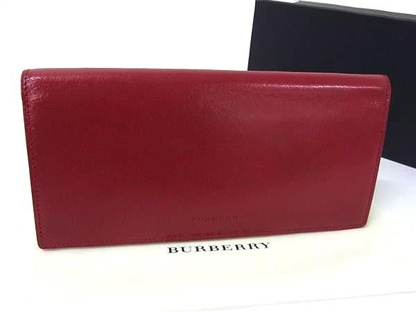 BURBERRY バーバリー レザー 二つ折り 長財布 ウォレット 札入れ 小銭入れ カード入れ レディース レッド系 FQ2329