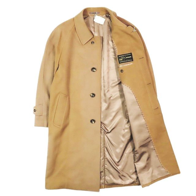 カシミヤ100％ ステンカラー コート ジャケット ロング丈 アウター サイズA4 キャメル メンズ YBA11