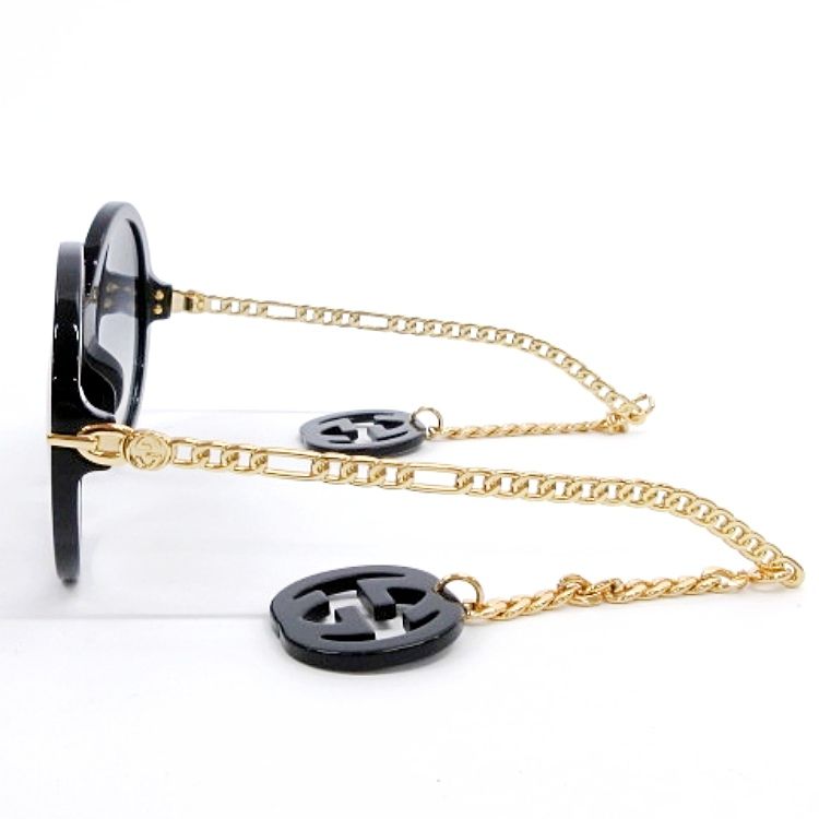 極美品 GUCCI サングラス GG0726S 度なし チャーム GUCCI GG0726S CHAIN 0726 Gold Black Pink Zebra Heart Charm