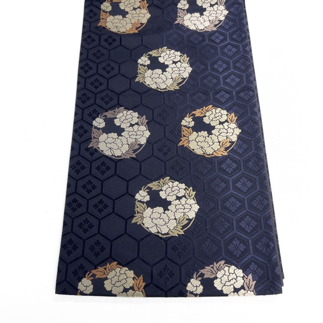 袋帯 牡丹紋 花紋 亀甲 花菱 ネイビー 着物 021a d - メルカリ 