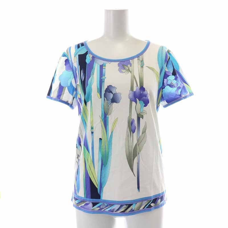 レオナール 夏 クルーネック 半袖Tシャツ 花柄 爽やかブルー LL 7/2まで限定販売】レオナール LEONARD FASHION Tシャツ