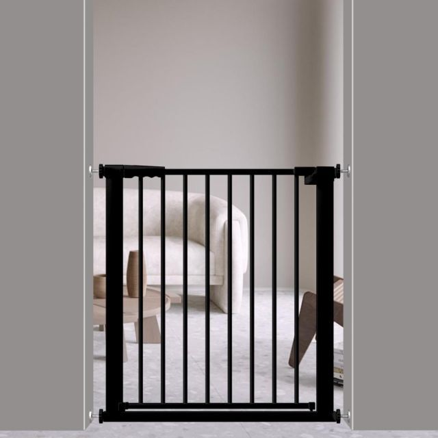 Seogva ベビーゲート 取付幅75-83cm 高さ78 ブラックゲート 突っ張り式 バリアフリーベビーゲート ペットゲート スチールゲート ドア付き 間仕分けゲート
