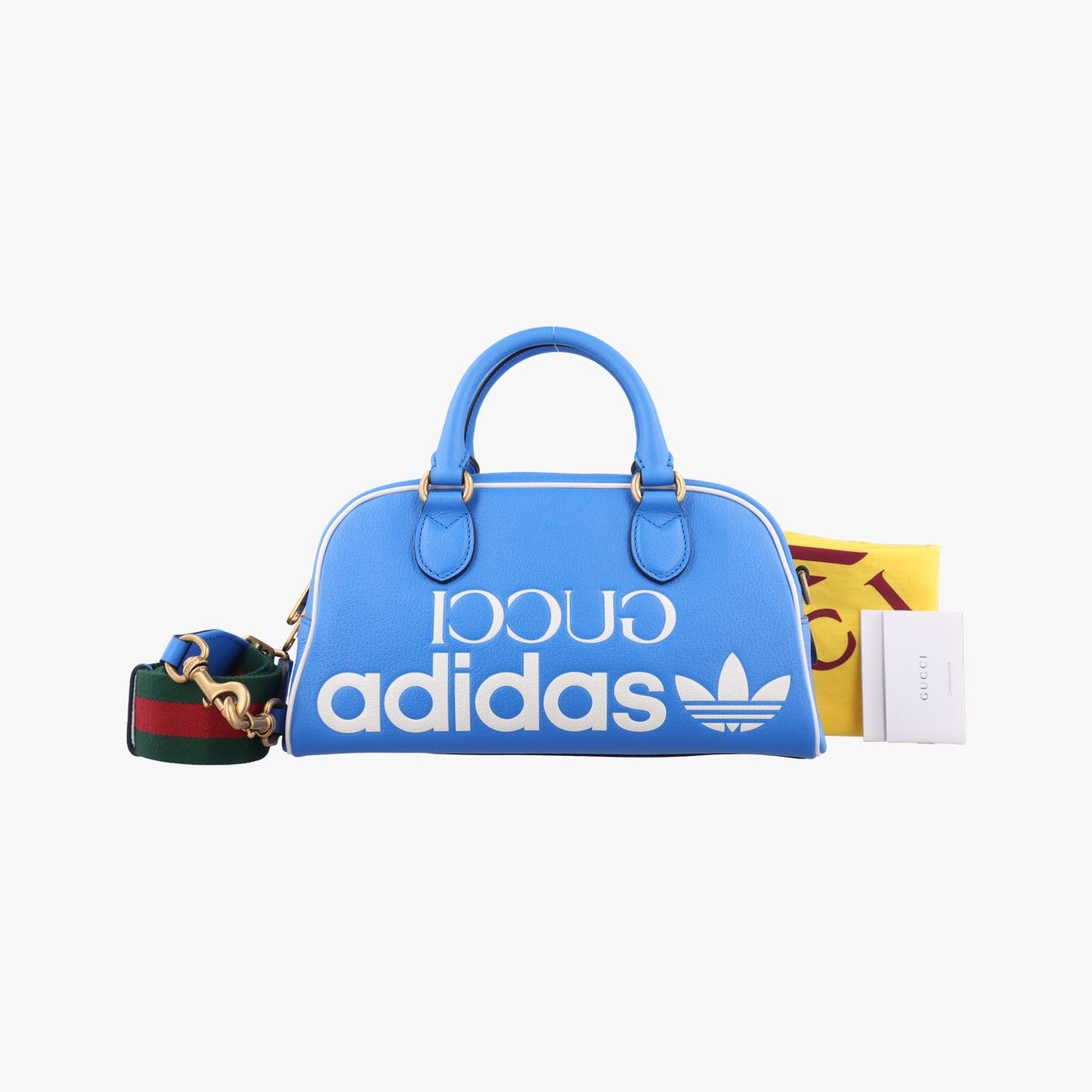 グッチGucciアディダスコラボ ミニ ダッフルブルー×ホワイトレザー727558B039284426