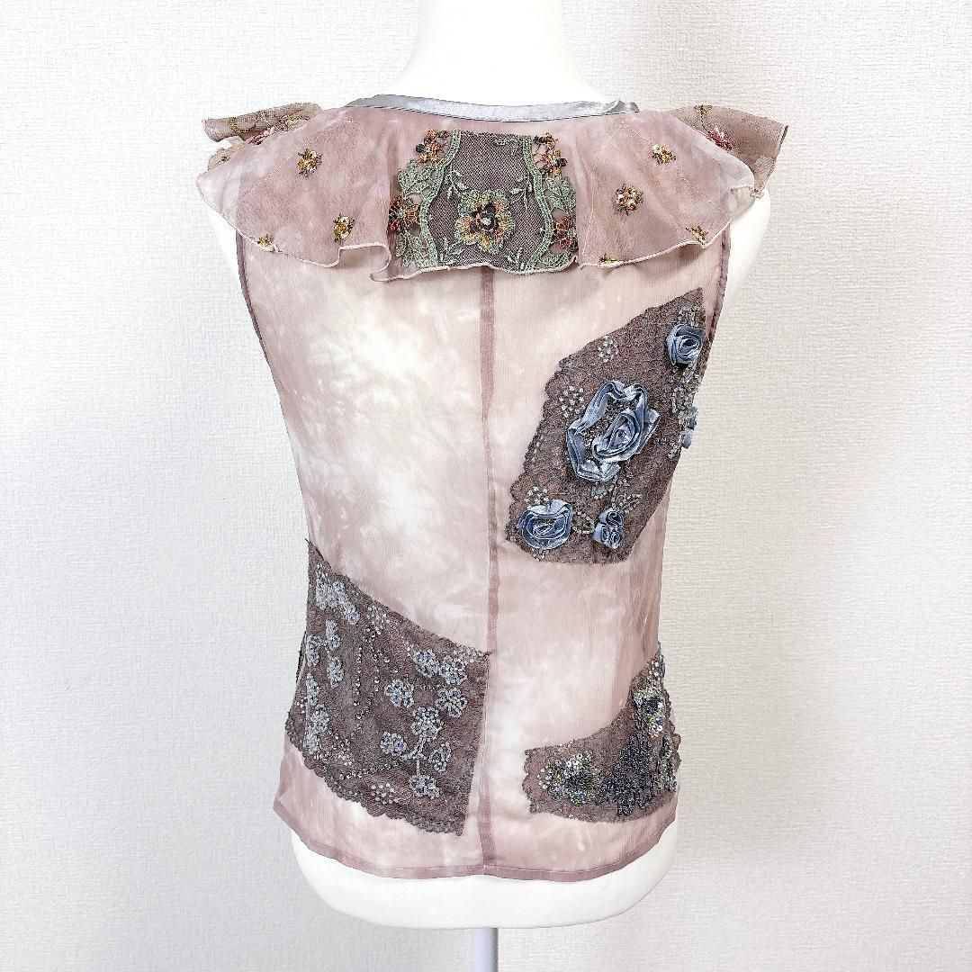 GRACE CLASS ノースリーブビジューフリルブラウス 36 ピンク