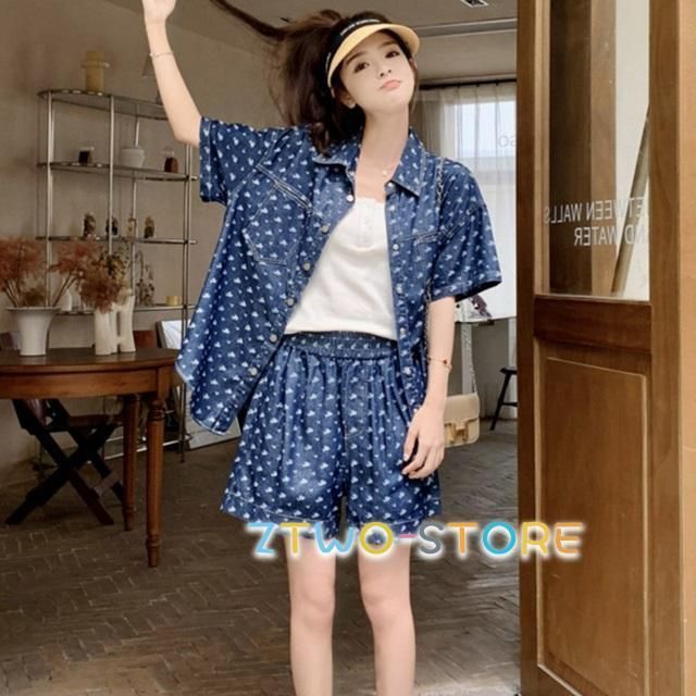 セットアップ レディース カジュアル 夏 大きいサイズ ショートパンツ シャツ レディース 半袖 五分袖 キュロット パンツ 春 夏 韓国ファッ
