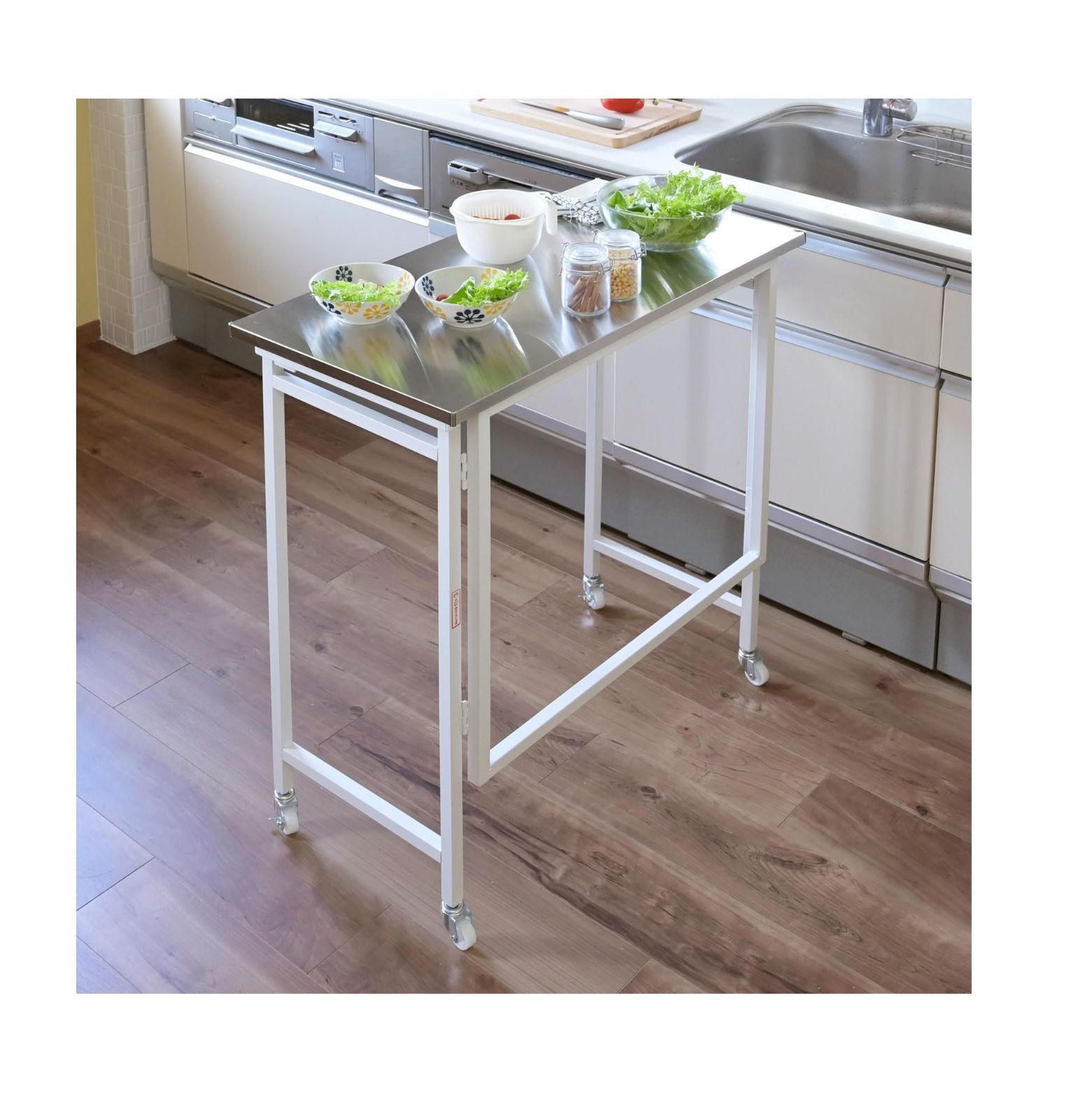 200度 ステンレス天板耐熱温度 幅80×奥行40×高さ85cm 組立カンタン 折りたたみ テーブル テーブル ホワイト キッチンカウンター RPSST-8040C WH 山善 YAMAZEN