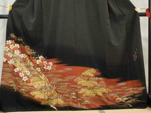 平和屋着物□豪華黒留袖 作家物 手描き 風景文 暈し染め 金彩
