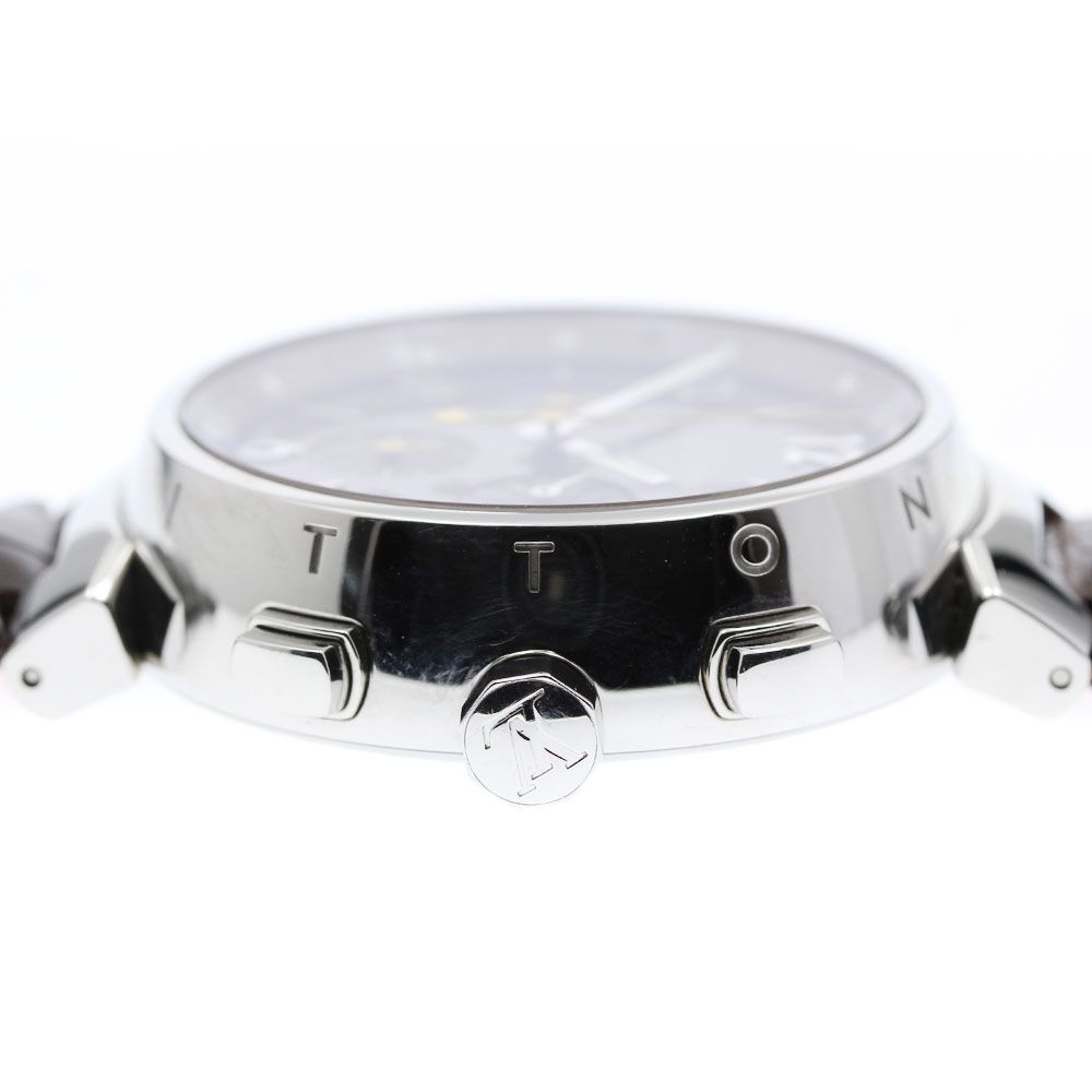 ルイ ヴィトン LOUIS VUITTON Q 1121 タンブール デイト クロノグラフ 自動巻き メンズ保証書付き_906783