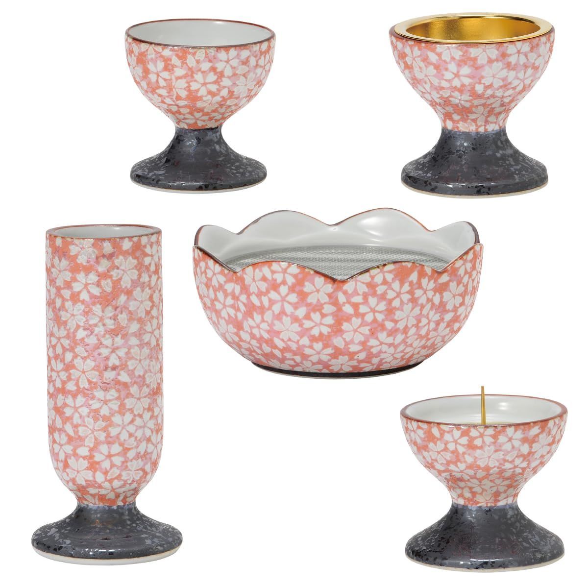 五具足 仏具セット 花立(花瓶)、ろうそく立て(灯立)、仏飯器(ご飯入れ)、茶湯器(水入れ)、香炉(線香立て) お盆 仏壇 お墓参り にも 新着商品五具足 仏具セット 花立花瓶、ろうそく立て灯立、仏飯器ご飯