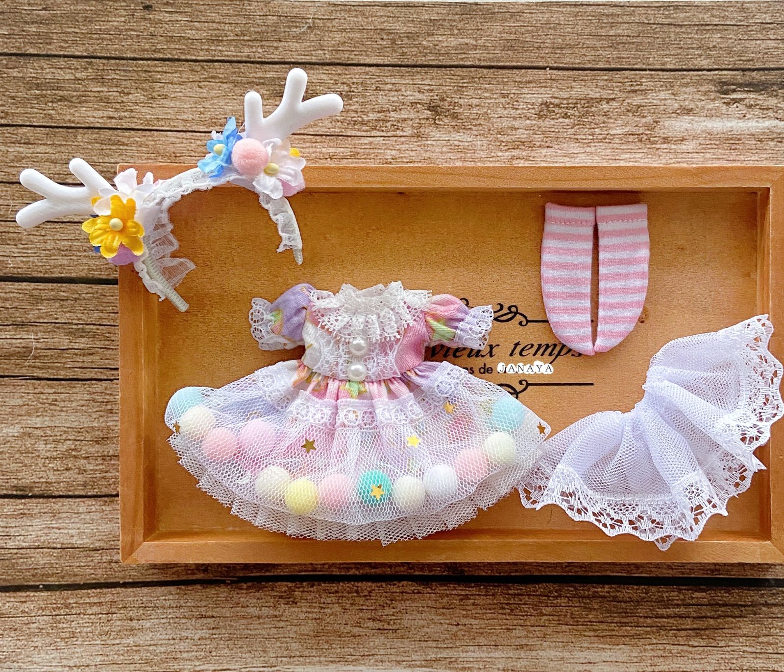 JANAYA ハンドメイド　オビツ11服　ピンク森ガールワンピース　4点セット