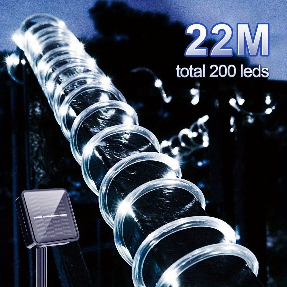 クリスマスイルミネーション 22メートル ソーラーロープライト 屋外 LED ストリングライト クリア PVC チューブ フェアリーライト パーティー デッキ プール 庭 木 フェンス ガーデン ポーチ 