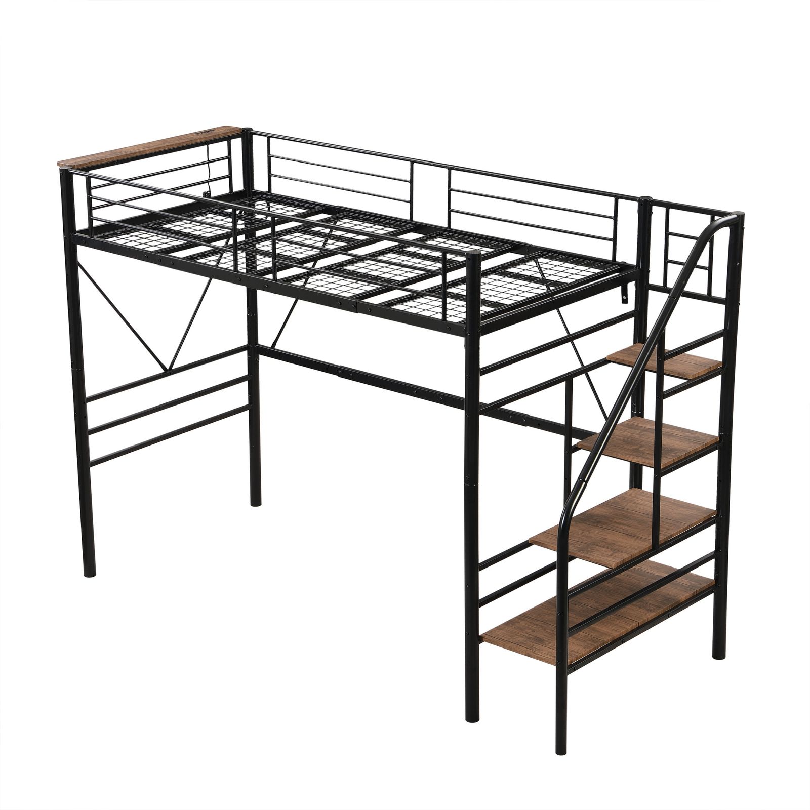 15 割 S ロフトベッド 階段付き S パイプベッド シングル コンセント付き 収納 スチール 耐震 ベッド シングル パイプベッド パイプベッドフレームのみ Sシングル