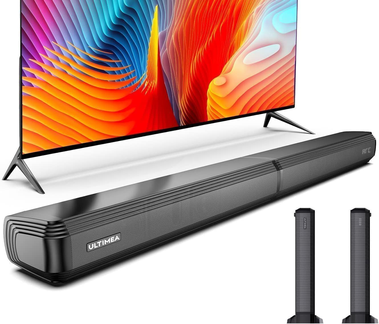 電源アダプター付き 黒 据置可 壁掛け可 取り外し可 ARC|光|Aux HDMI Apollo 重低音 テレビサウンドバー Bluetooth5.3 分割式 S40 2-in-1 PC用 ピーク電力100W APP制御 ホームシアター Pro テレビ用 サウ