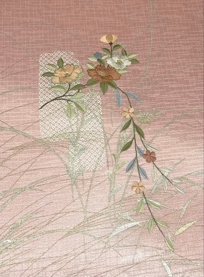 付け下げ 刺繍 金彩 紋意匠 アンバーローズ色 正絹 反物 - メルカリ