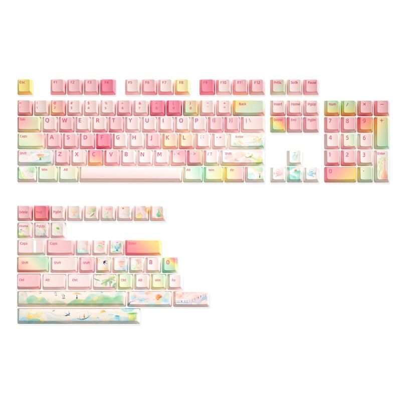 YUNZII コーヒー猫 キーキャップ 152キー PBT熱昇華型カスタムキーキャップ キープーラー付き Cherry Gateron MXスイッチメカニカルゲーミングキーボード用 チェリープロファイル 春の庭
