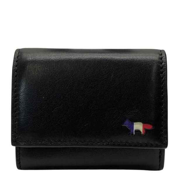 Maison Kitsune メゾンキツネ JU05333 LC0031 トリコロールフォックス 三つ折り財布 コンパクト ミニ 財布 レザー ブラック