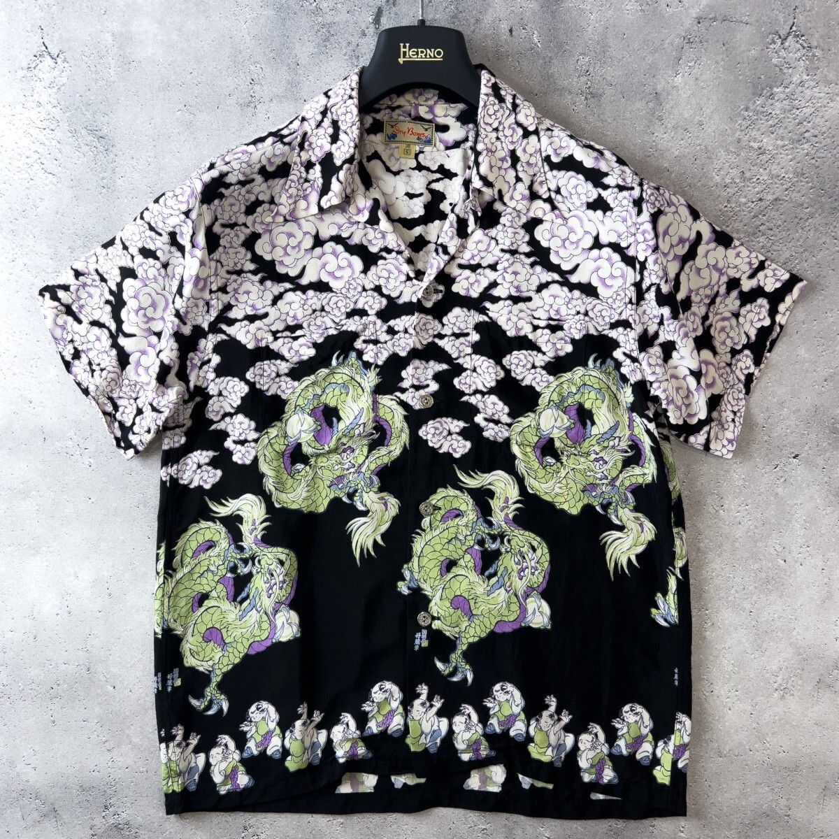 ドライボーンズ Dry Bones レーヨン 和柄 古銭ボタン さる 猿 アロハ