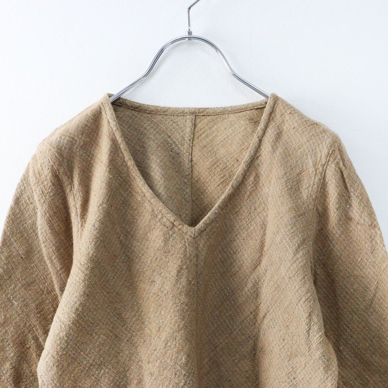 USAATO うさと 手織り 手紡ぎ Vネック プルオーバートップス ベージュ