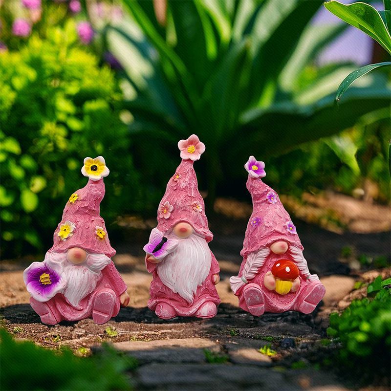 置物 オブジェ ガーデンオーナメント 3人の小人 ピンク パープル ライトグリーン 3種類 屋外 屋内 インテリア 玄関 リビング ダイニング 装飾 庭 ガーデニング 装飾 ガーデン 樹脂 可愛い ギフト インテリア用品 贈り物 雑貨