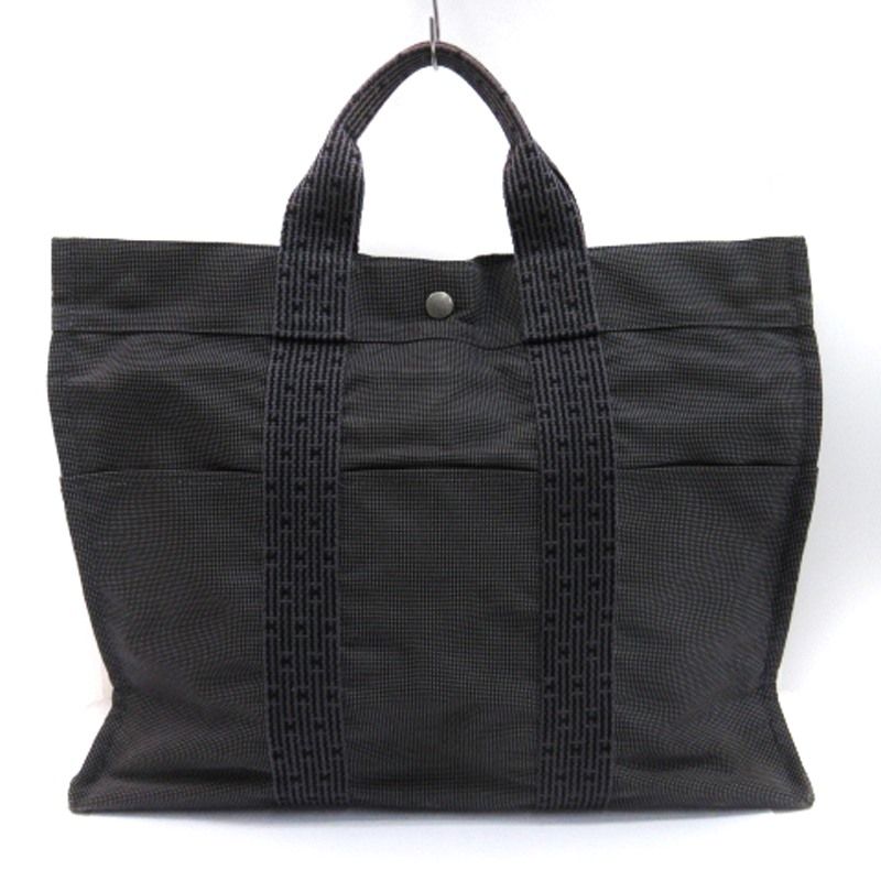 送料無料 いくらから エルメス HERMES エールライン トートバッグ キャンバス グレー バッグ