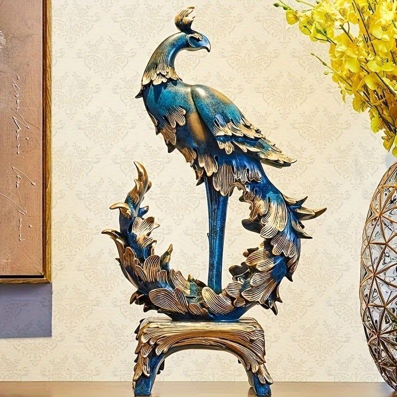 オブジェ 鳳凰 フェニックス 小さめ おしゃれ かわいい 置物 インテリア 北欧 縁起物 工芸品 装飾品 プレゼント 黄金 ゴールド ブルー