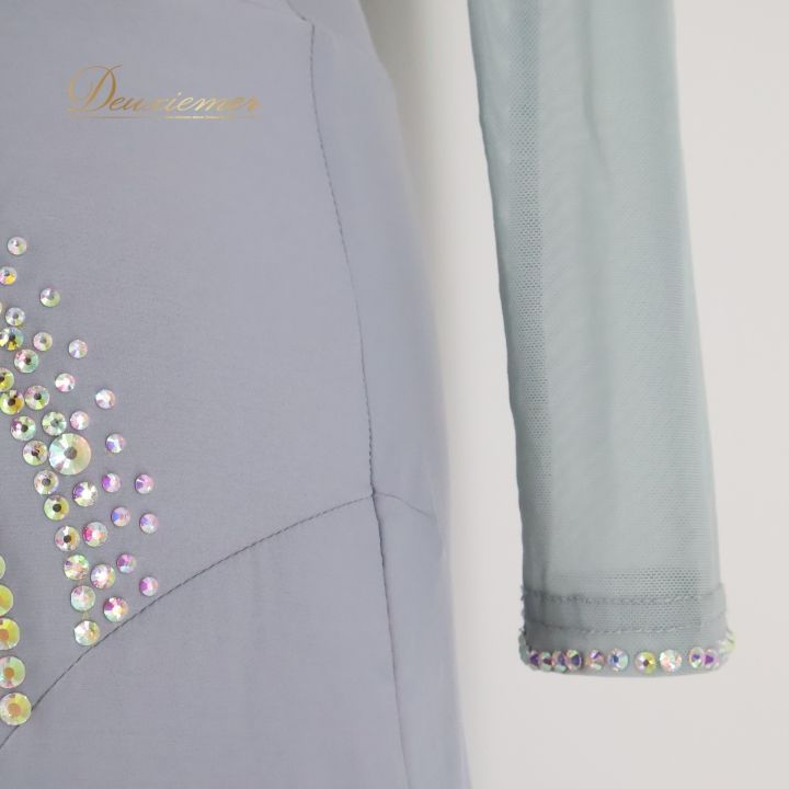 社交ダンス 衣装 ドレ ワンピース ドレス パーティ 発表会 グレー 灰色 無地 上品 シンプル グレイ系 感 エレガント ストレッチ おしゃれ 女性用 ショー 上品デザイン パーティー用 発表会用