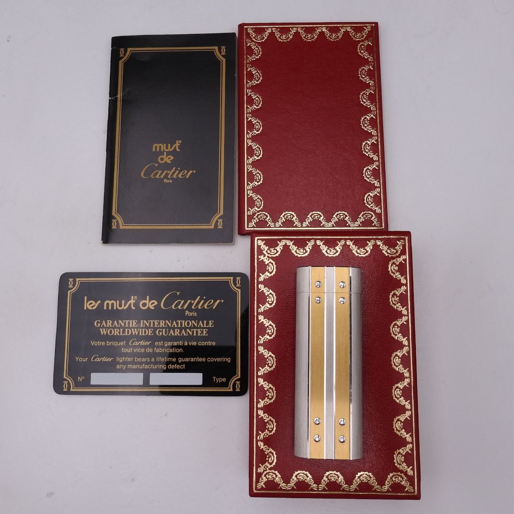 着火 済み Cartier カルティエ サントス ガスライター シルバー×ゴールド ケース カード 取説付き