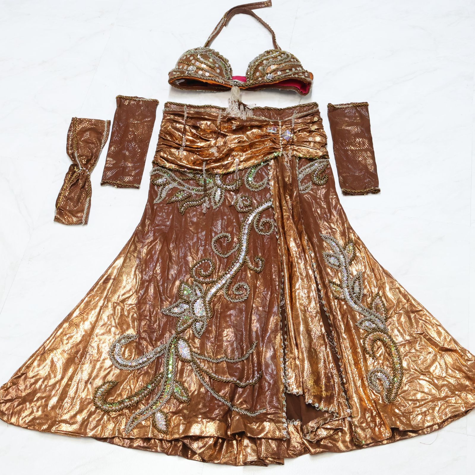 ベリーダンス用 オリエンタル】ブラウン スパンコールラメ
