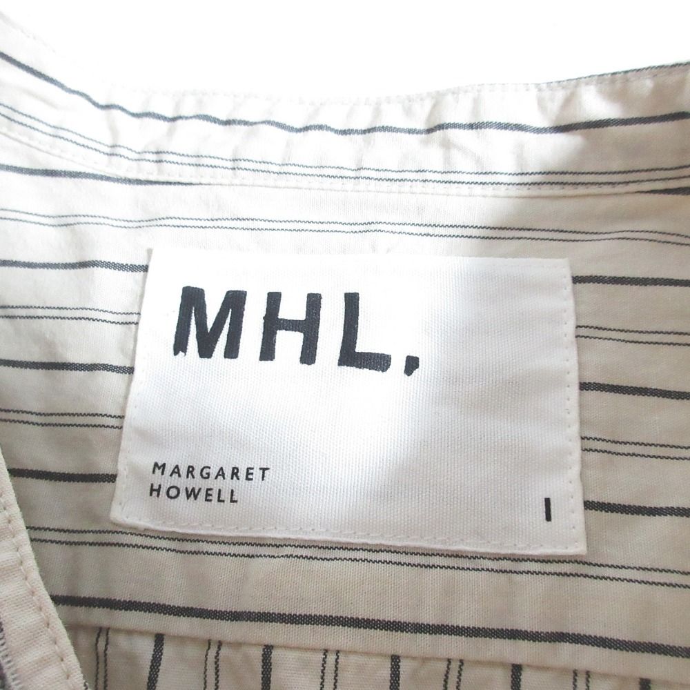 美品 MHL. エムエイチエル マーガレットハウエル ストライプ バンドカラーシャツ 595-8153506 サイズ1 ベージュ  レディース 古着 中古 MHL. - 美品 MHL. エムエイチエル マーガレットハウエル