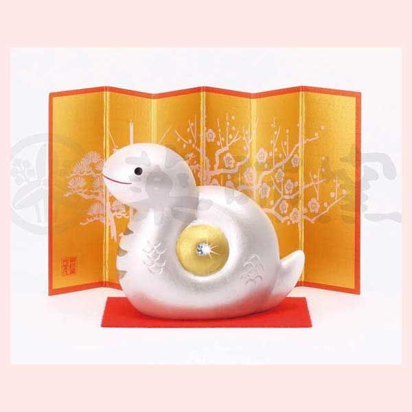 （２Ｐセット）錦彩　招福巳（クリスタルガラス付）　89　※陶器，置物，飾り，開運招福，巳年，縁起物，和，民芸品，工芸品，日本，雑貨，レトロモダン，オブジェ，かわいい，可愛い