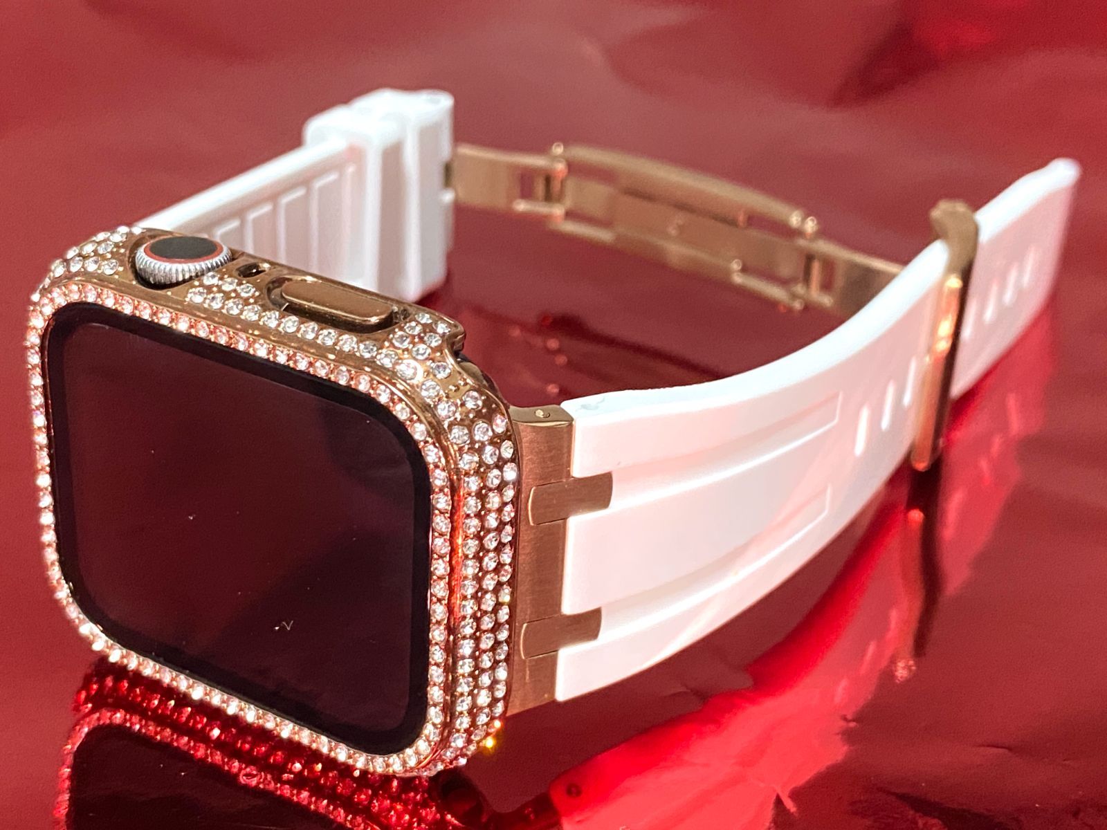 ローズゴールド シームレス アップルウォッチ ラバーベルト Apple Watch キラキラ ケース カバー 38mm 40mm 41mm 42mm 44mm 45mm Apple Watch バンド