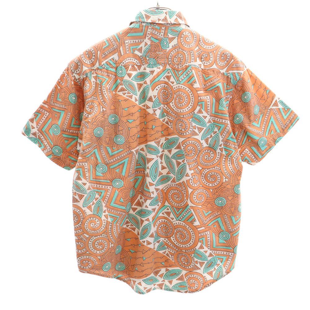 BECOTEX 90s オールド 総柄 半袖 シャツ M オレンジ メンズ 古着