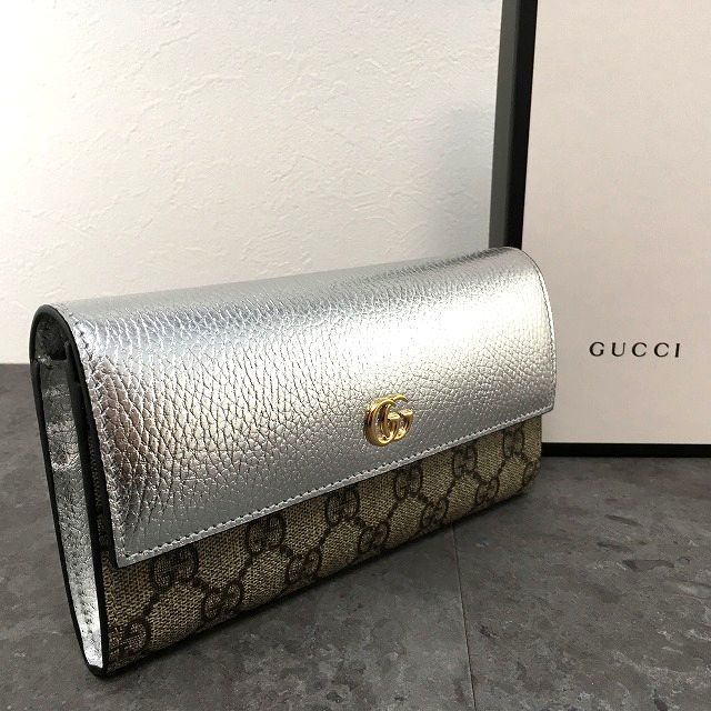 411 み GUCCI 長財布 456116 プチマーモント シルバー き