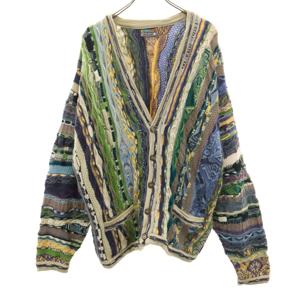 クージー 90s オーストラリア製 オールド 3D 長袖 Vネック 3D ニットカーディガン XL アッシュベージュ 他 COOGI メンズ