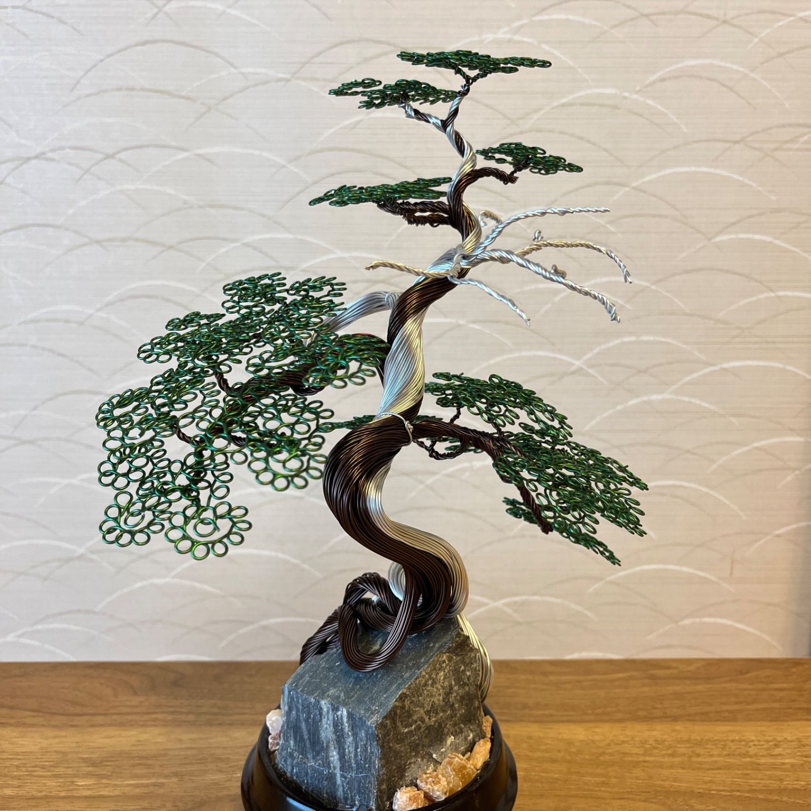 ワイヤーアート 盆栽 真柏風 シンパク 鉢付き Bonsai 木の彫刻 贈り物