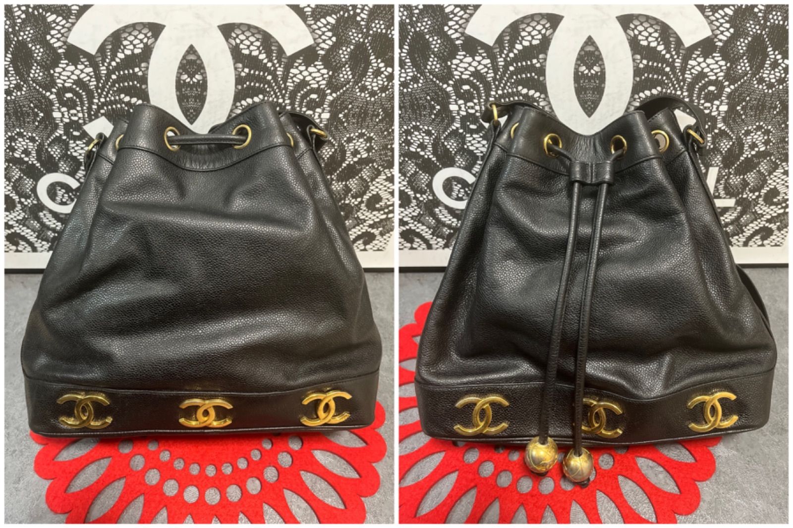 ◇◇ 極上美品 CHANEL ☆ シャネル トリプルココ チェーントート ショルダーバッグ キャビアスキン ブラック × ゴールド ポーチ付 597  ◇◇ - メルカリ