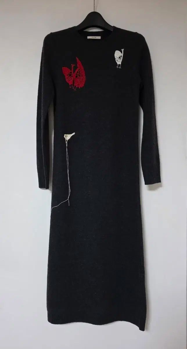 NEW Celine セリーヌ 家禽 刺繡 ロング ウールドレス