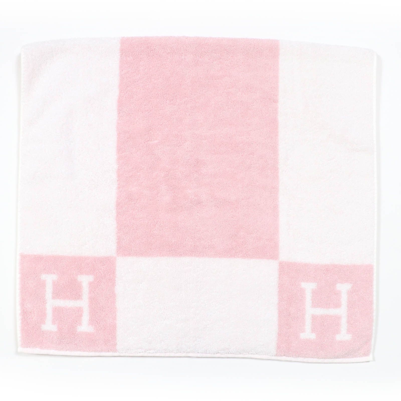 ♥品 HERMES エルメス アヴァロン バスタオル コットン100％ Hロゴ 大判 タオル ピンク き フランス製 正規品 レディース