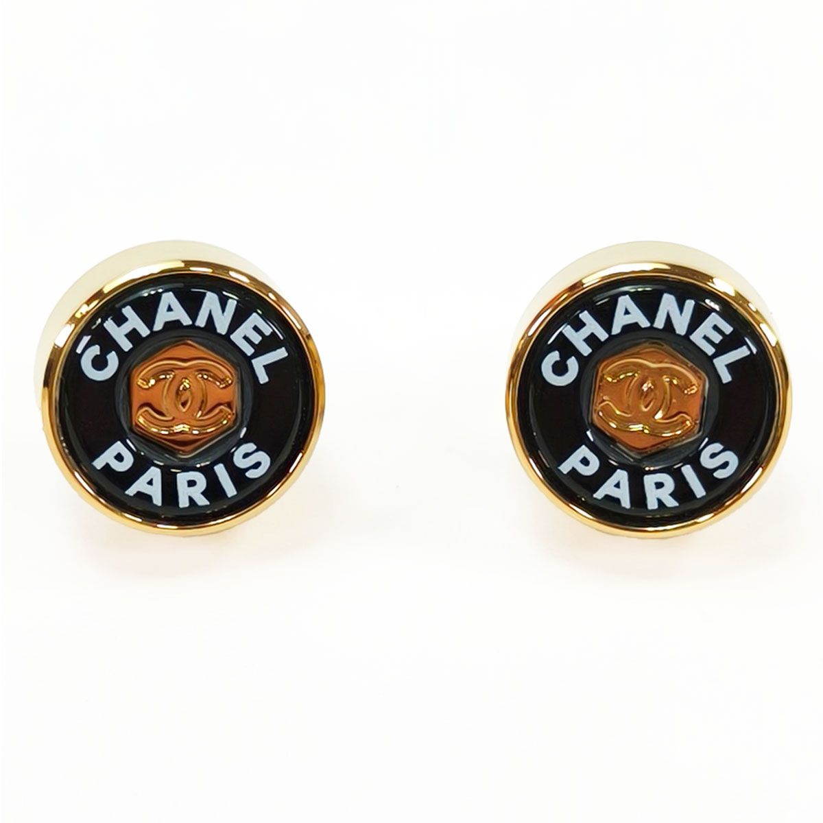 CHANEL シャネル ココマーク ラウンド ピアス B24C ゴールド×ブラック 管理番号 10418