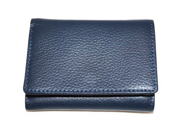 新品  モノコムサ MONO COMME CA  3つ折り 財布 紺 黄色 コンパクト ミニ財布  本革 レザー ネイビー イエロー 折り畳み  23703