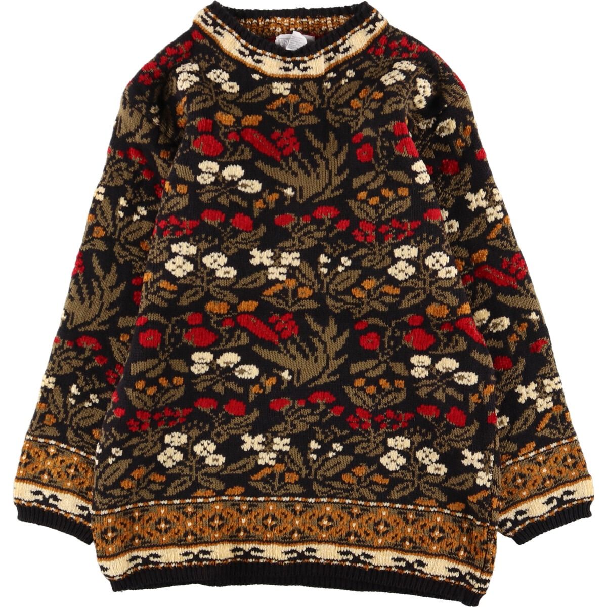 古着 セーターメンズ 花 柄 セーター 90 s Hand Knit Flower Pattern Sweater 90年代 ハンドニットセーター 花柄 3D 立体編み northern isles SIZE XL 1000A2310 公式 古着・ヴィンテージ通販