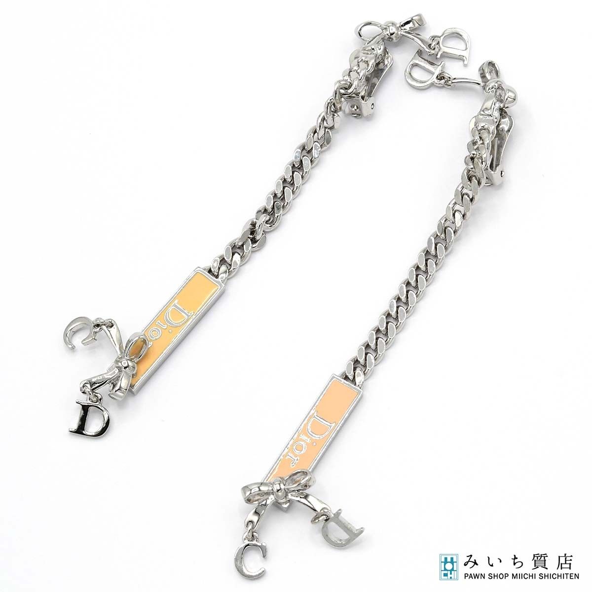 Christian Dior クリスチャンディオール イヤリング リボン ロゴ プレート シルバー アクセサリー レディース 箱有 H9389